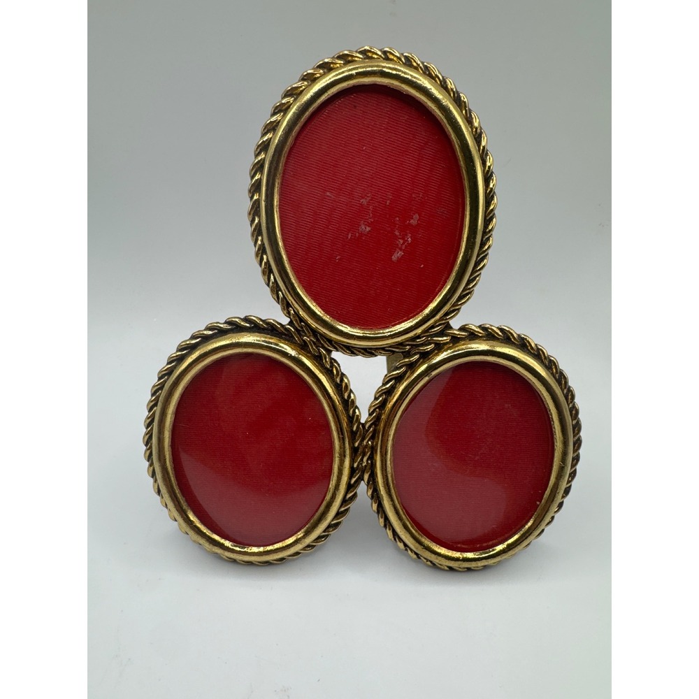 Vintage Gold Tone Triple Oval Picture Frame Rope Twist Border Tabletop Display